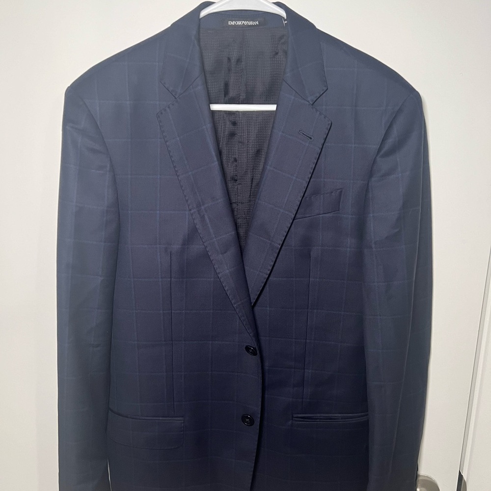 Emporio Armani G Line Super 140's Navy Plaid Blazer US 40 EU 50 Wool